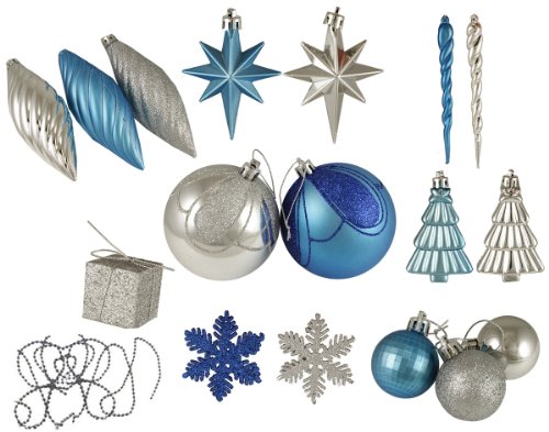 125-Piece Club Pack of Shatterproof Ice Palace Silver & Blue Christmas Ornaments