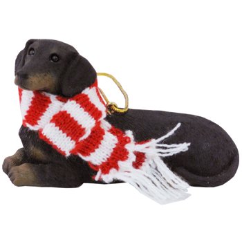 Sandicast Dog Ornaments XSO04405 Black Daschund with Scarf