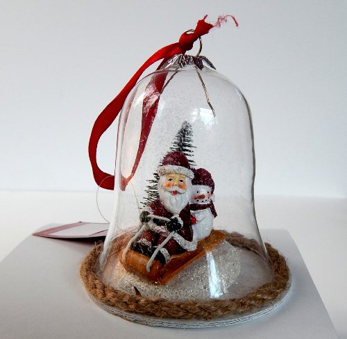 Santa with Snowman on Sled Christmas Tree Ornament 9566