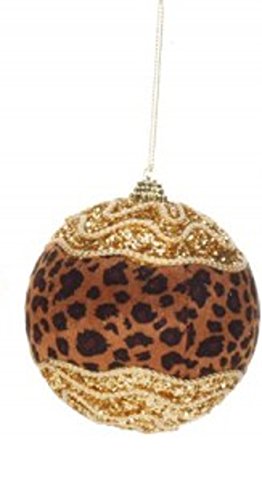 3.25″ Diva Safari Brown Leopard Print Gold Glitter & Ribbon Embellished Christmas Ball Ornament (80mm)