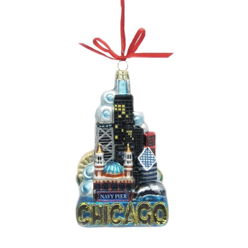 Kurt Adler Chicago Glass Ornament, 5-Inch