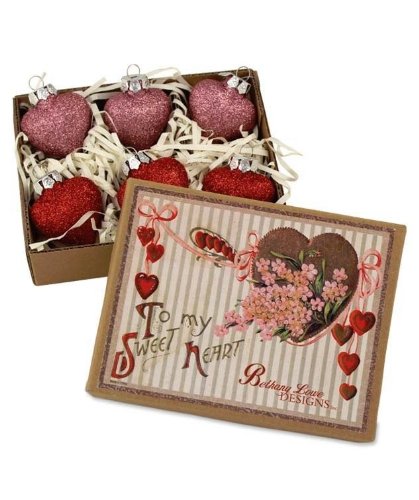 Bethany Lowe Valentine – Glittered Heart Ornaments Boxed – LG2566