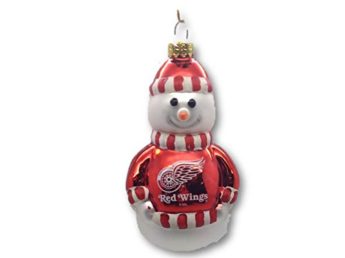 NHL Detroit Red Wings Blown Glass Snowman Christmas Ornament