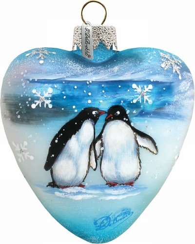 G. Debrekht Penguin Pals Heart Shape Ornament, Hand-Painted Glass, 3-Inch, Includes Satin Ribbon for Hanging