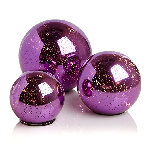 Set of 3 Winter Lane Glass LED Lighted Orbs Table Top Holiday Ornaments Purple