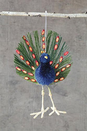 Sisal Peacock Ornament Blue Green Red Yellow Country Christmas Holiday Home Décor