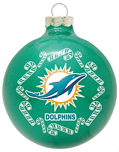 Miami Dolphins 2 5/8” Painted Round Candy Cane Christmas Tree Ornament