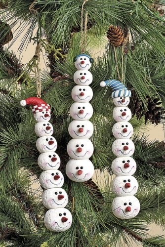 Creative Co-op Kaolin Snowman Head Ornaments, Set of 3