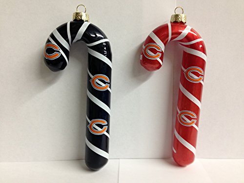 NFL Chicago Bears Blown Glass Black & Red Candy Cane Ornament Set
