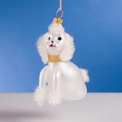 De Carlini White Poodle Italian Glass Christmas Ornament