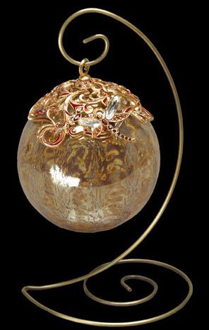 Jay Strongwater Christmas Ornament Ball Gold Large Original Box & Stand