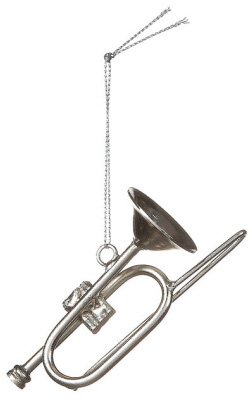 3-3/4″L Metal Trumpet Ornament, Silver