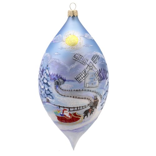 David Strand Kurt Adler Glass Round Midnight Hand-Painted Drop Ornament, 8.1-Inch