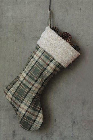 20″ Fabric Plaid Stocking Moss Green