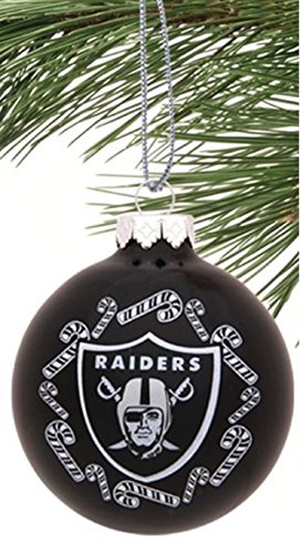 Oakland Raiders NFL Candy Cane Traditional Glass Ball Christmas Ornament- 2 3/4″