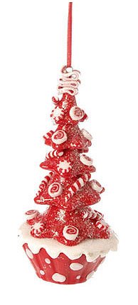 5″ Peppermint Twist Red and White Candy Cupcake Tree Christmas Ornament