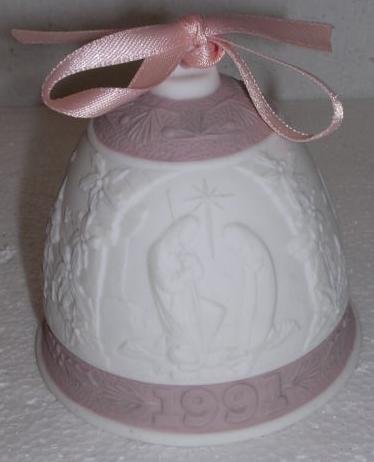 Lladro 1991 Rose Porcelain Christmas Bell Ornament