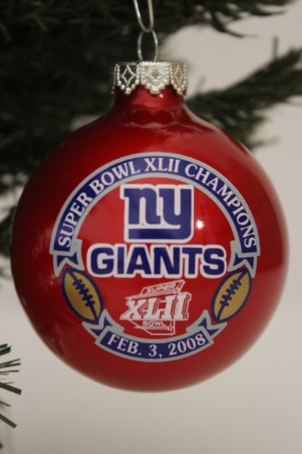 New York Giants NFL “SUPER BOWL XLII CHAMPIONS” Traditional 2 3/4″ Glass Christmas Ornament-Red