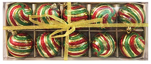 10pk 60mm Shatterproof Green/Gold/Red Christmas Ball Ornaments/Decorations