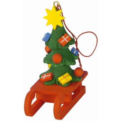 10-0436 – Christian Ulbricht Ornament – Christmas Tree on Sled – 2″”H x 1″”W x 2.5″”D