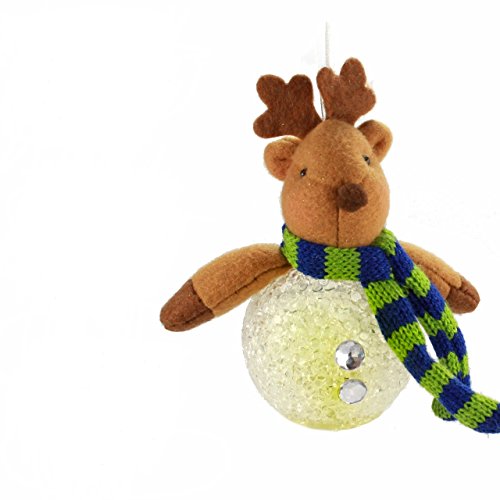 Holiday Lane 4.5 Inch, LED Lighted Reindeer with Scarf Round Christmas Ornament