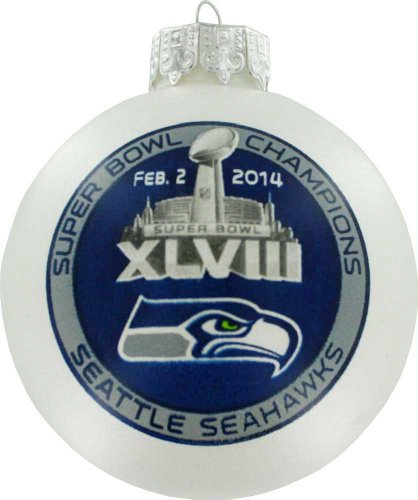 Super Bowl XLVIII 48 Champs Seattle Seahawks White Christmas Ornament