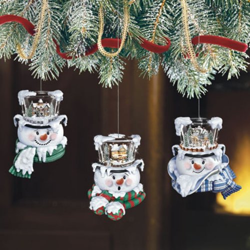 Thomas Kinkade Top of the Season Top Hat Crystalline Snowmen Ornaments #1 – Set of 3