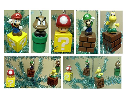 Nintendo Super Mario Brothers 5 Piece Game Scene Christmas Tree Holiday Mini Ornament Set Featuring 2.5″ Ornaments of Mario, Luigi, Goomba, Koopa Troopa,and Mushroom Ornaments – Perfect for Decorating a Desk Tree or Kids Christmas Tree