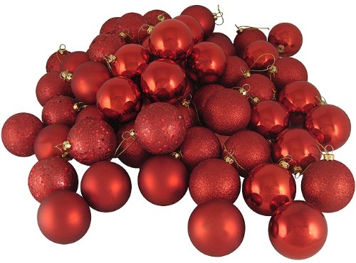 60ct Red Hot Shatterproof 4-Finish Christmas Ball Ornaments 2.5″ (60mm)