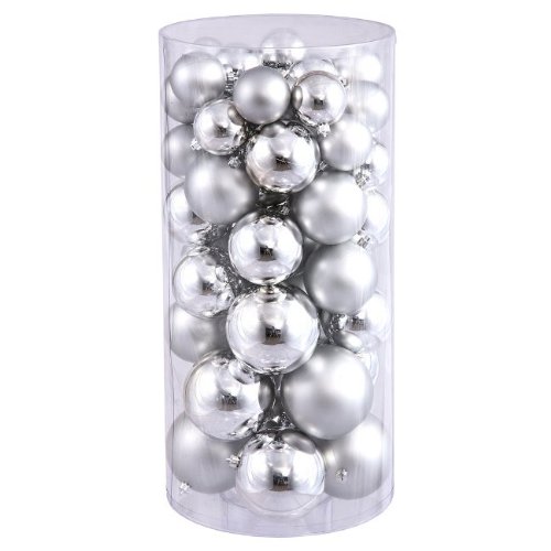 Vickerman Shiny/Matte Balls, Includes 50 Per Box, 1.5-Inch by 2-Inch, Silver