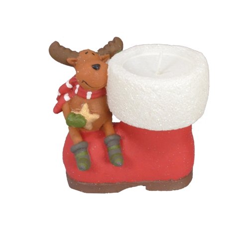 Fantastic Craft Cream Red Christmas Boot with Deer, 3.5-Inch