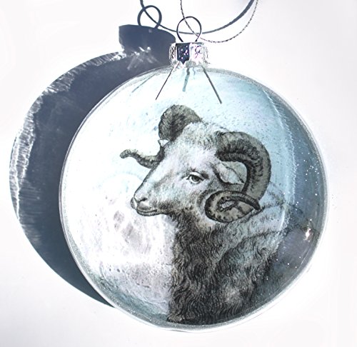 Silvery Glittered Sheep Ram Diorama Glass Ornament