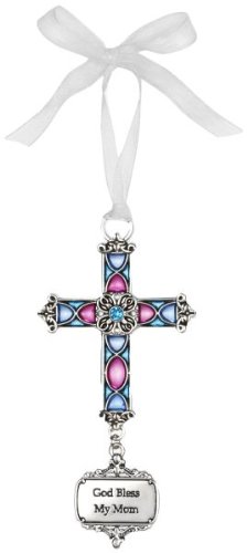 Ganz God Bless My Mom Stained Glass Cross Hanging Ornament Size: 3 1/2 inches