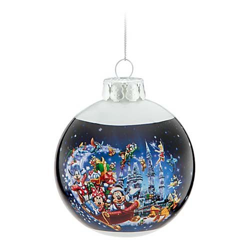 Disney Parks Magic Kingdom Glass Ball Christmas Ornament Santa Mickey and Friends