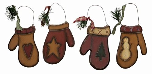 Primitives By Kathy Wooden Mittens – Ornaments Set/4
