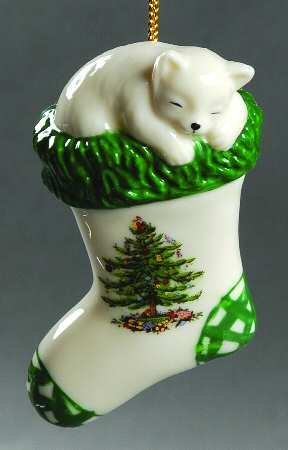 Spode Christmas Tree Collection Ornament Kitten in a Stocking