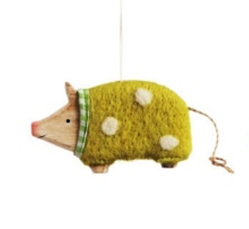 Creative Co-op Wood Pig with Wool Sweater Ornament, Choice of Color (green)