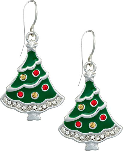 *Cyber Week Special* Christmas Tree Dangle Earrings: Christmas Earrings with Crystal Ornaments for Women and Girls, Christmas Theme Accessory for Sweater Party, Cute Holiday Party Jewelry