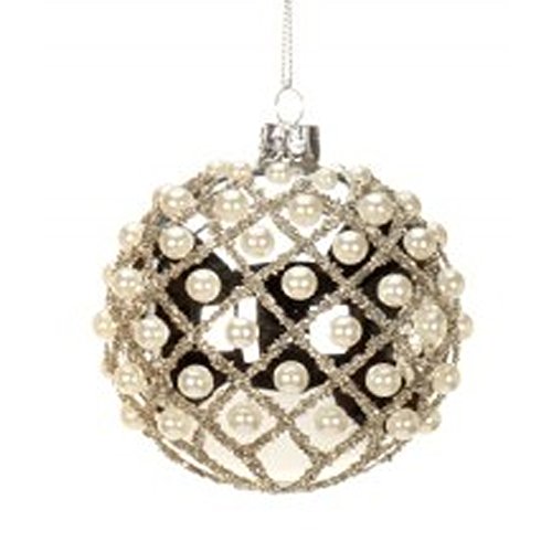 Silver w Pearl Harlequin Glass Christmas Ornament by Mark Roberts