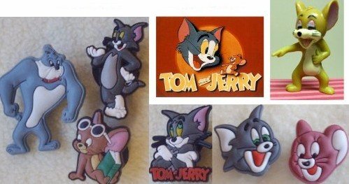 Set of 6 pcs Tom and Jerry Themed Shoe Charms, Shoe Snap on Decorations, Charms, Buttons, Widget
