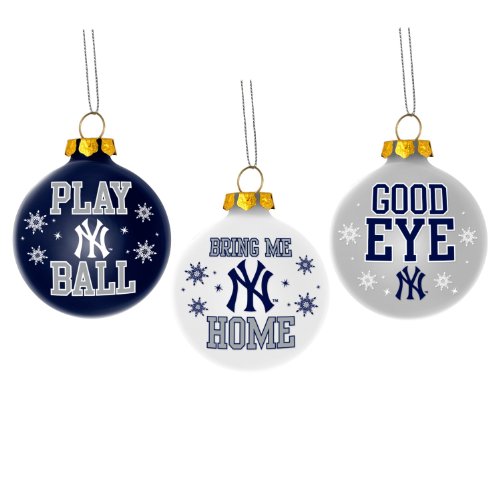 New York Yankees MLB 3 Pack Glass Ball Slogan Christmas Ornament Set