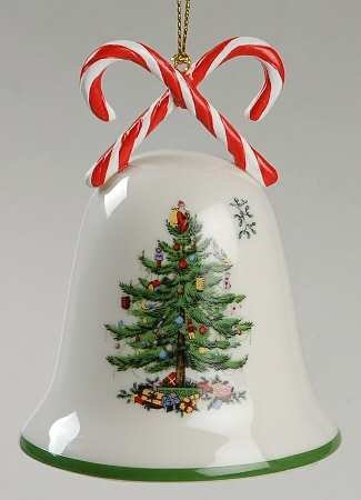 Spode Christmas Tree Bell Ornament With Candy Canes