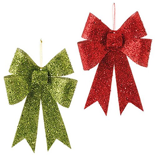 RAZ Imports – 12.5″ Glittered Bow Ornaments – Set of 2