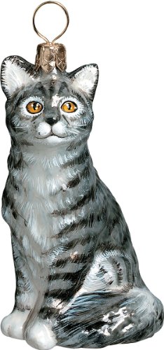 The Pet Set Blown European Glass Cat Ornament by Joy to the World Collectibles – Grey American Tabby Cat