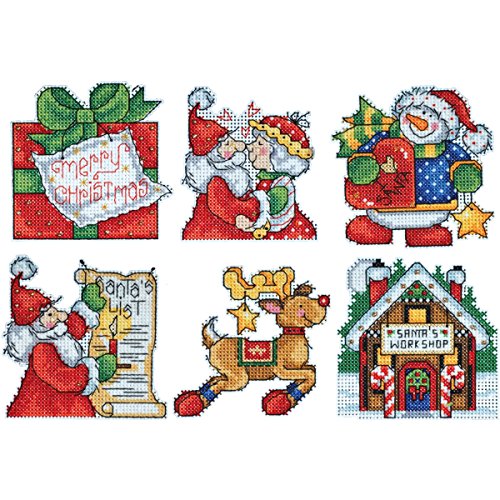 Tobin Santa’s Workshop Ornaments Counted Cross Stitch Kit, 3 by 4-Inch, 14 Count, Set of 6