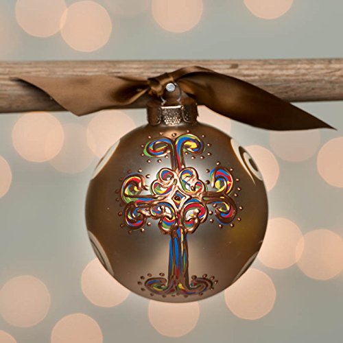 Champagne Curly Cross Glass Ball Ornament