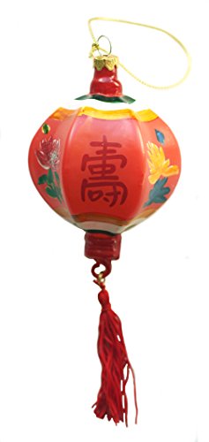6-Sided Hand-Painted Ribbed Red Chinese Lantern with Red Tassel