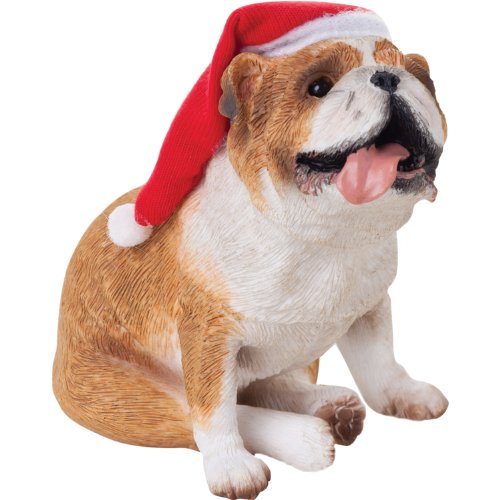 Sandicast Fawn Bulldog with Santa Hat Christmas Ornament