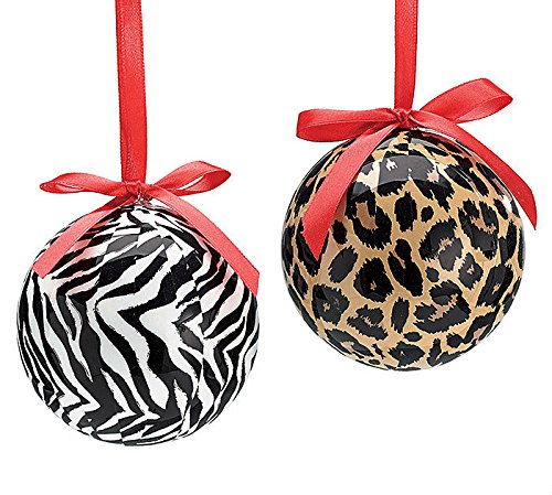 Leopard & Zebra Jungle Theme Christmas Tree 3″ Ball Ornament – Set of 2 Xmas Holiday Novelty Hanging Decoration Accessory