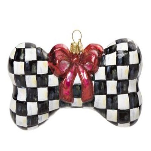 MacKenzie-Childs Glass Ornament – Courtly Check Bone (1.5″Wide,5″Long,2.75″Tall)